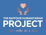 Logo for The Baffour Humanitarian Project featuring two hands holding a heart with tagline One smile at a time